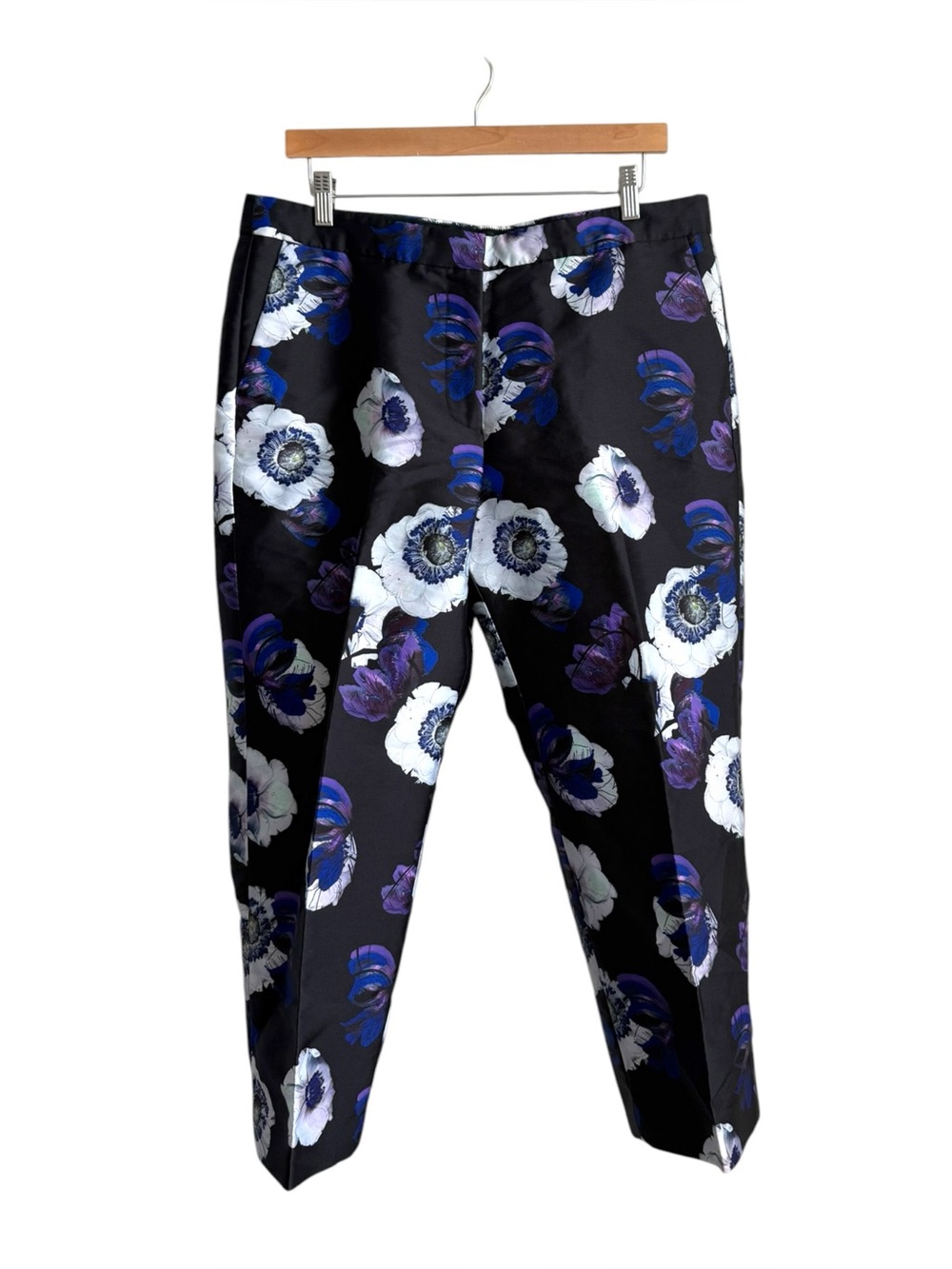 J.Crew Patio Pant Poppy Floral Cropped Pleated Trousers Women's Size 14 Lined - Picture 1 of 10